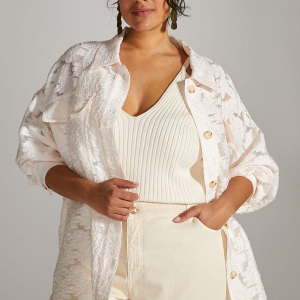 Anthropologie Maeve White Floral Lace Blouse